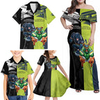 Custom Raiders and Panthers Family Matching Off Shoulder Maxi Dress and Hawaiian Shirt Together Sporty Style