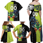 Custom Raiders and Panthers Family Matching Off Shoulder Maxi Dress and Hawaiian Shirt Together Sporty Style
