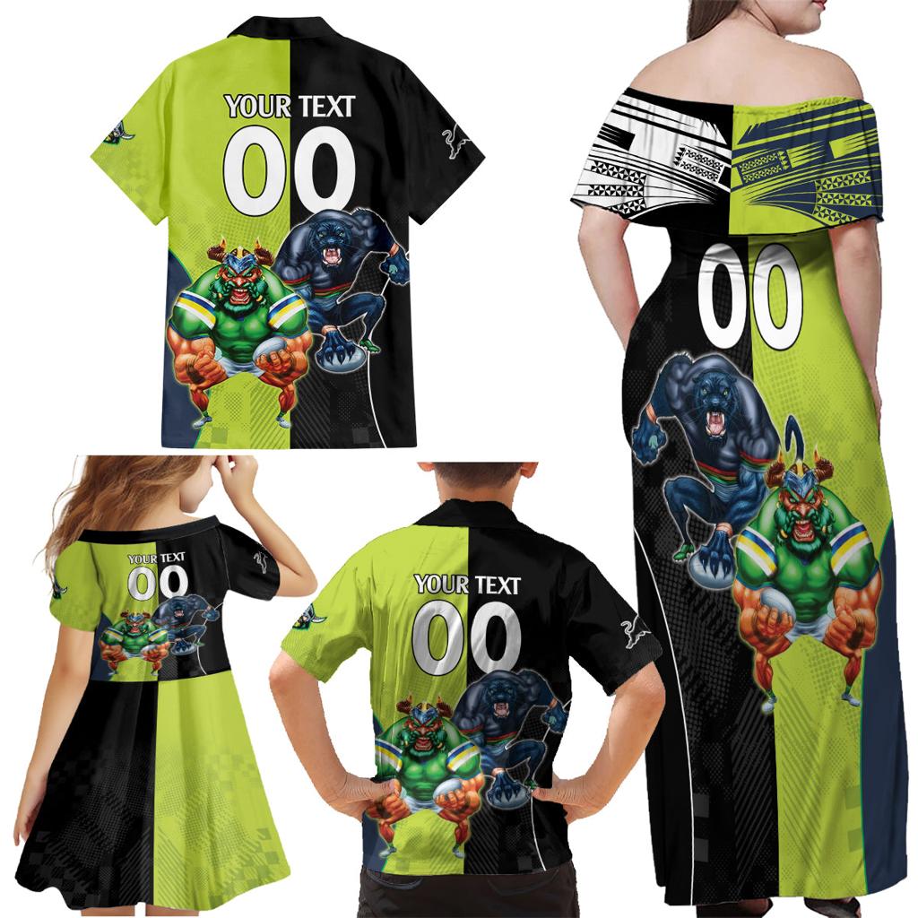 Custom Raiders and Panthers Family Matching Off Shoulder Maxi Dress and Hawaiian Shirt Together Sporty Style