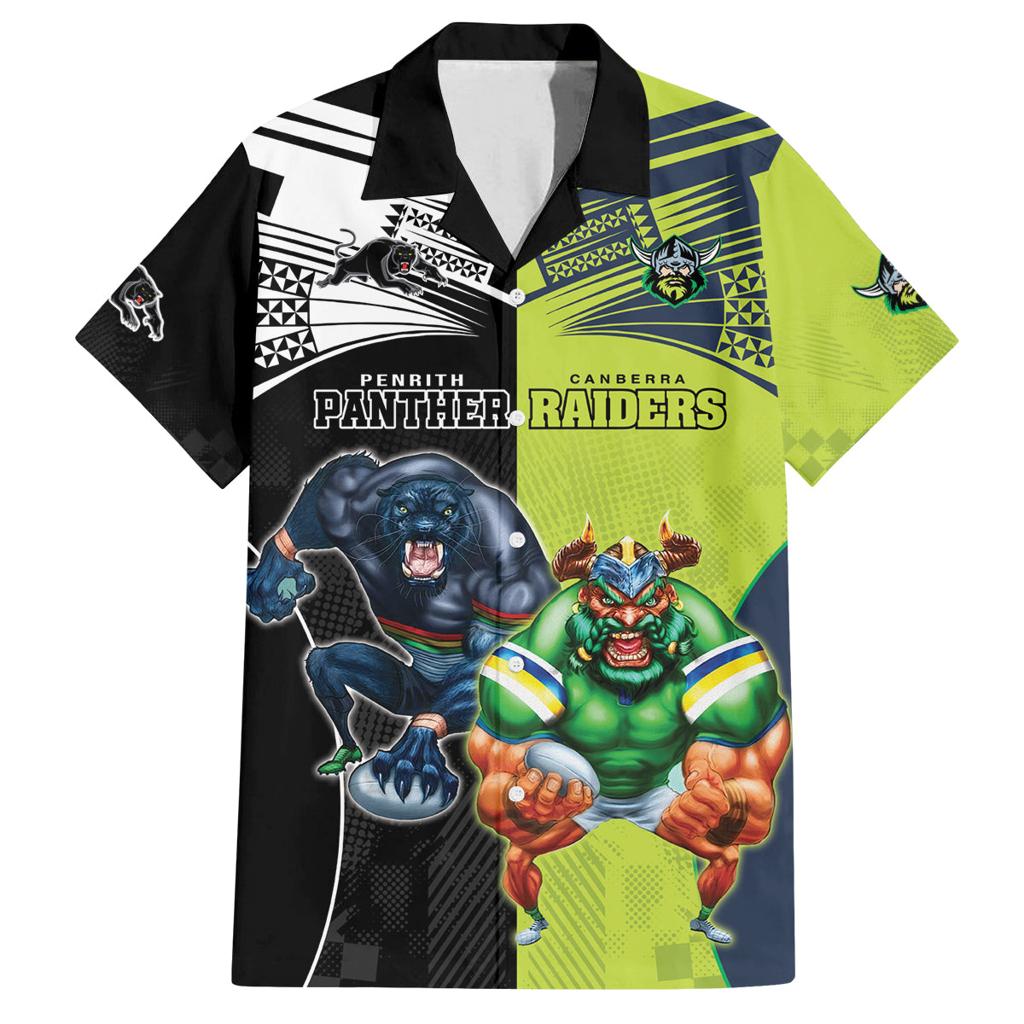 Custom Raiders and Panthers Family Matching Off Shoulder Maxi Dress and Hawaiian Shirt Together Sporty Style