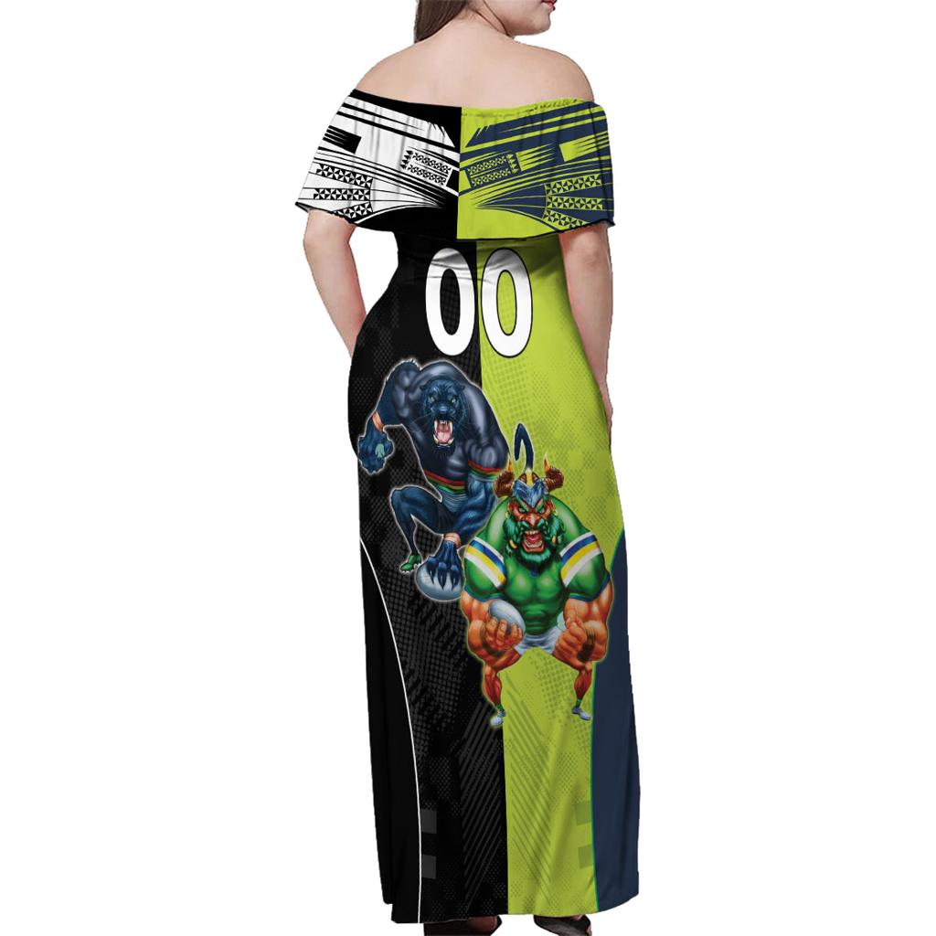 Custom Raiders and Panthers Family Matching Off Shoulder Maxi Dress and Hawaiian Shirt Together Sporty Style