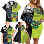 Custom Raiders and Panthers Family Matching Off Shoulder Short Dress and Hawaiian Shirt Together Sporty Style