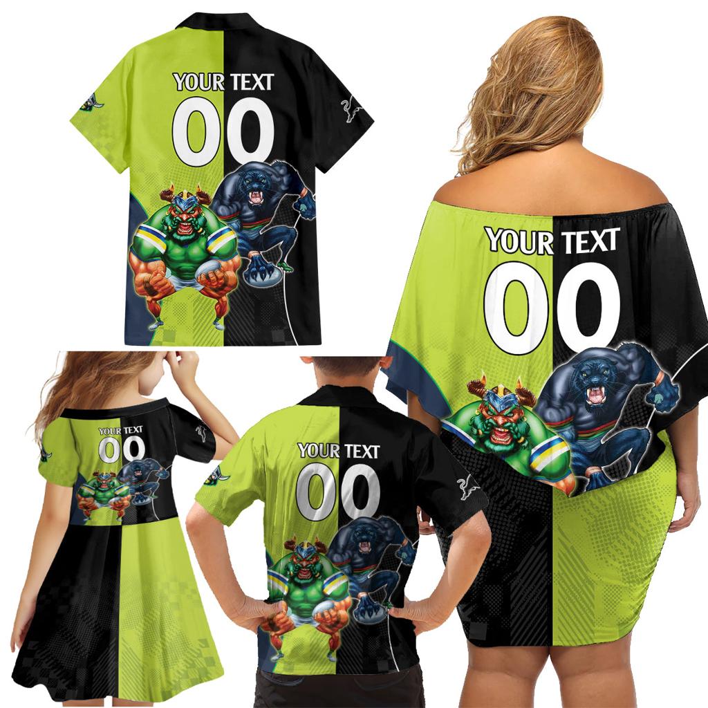 Custom Raiders and Panthers Family Matching Off Shoulder Short Dress and Hawaiian Shirt Together Sporty Style