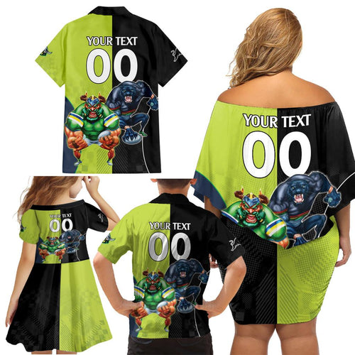 Custom Raiders and Panthers Family Matching Off Shoulder Short Dress and Hawaiian Shirt Together Sporty Style