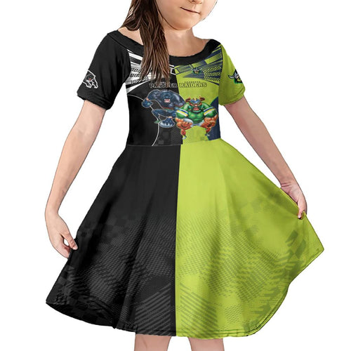 Custom Raiders and Panthers Family Matching Short Sleeve Bodycon Dress and Hawaiian Shirt Together Sporty Style
