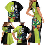 Custom Raiders and Panthers Family Matching Short Sleeve Bodycon Dress and Hawaiian Shirt Together Sporty Style