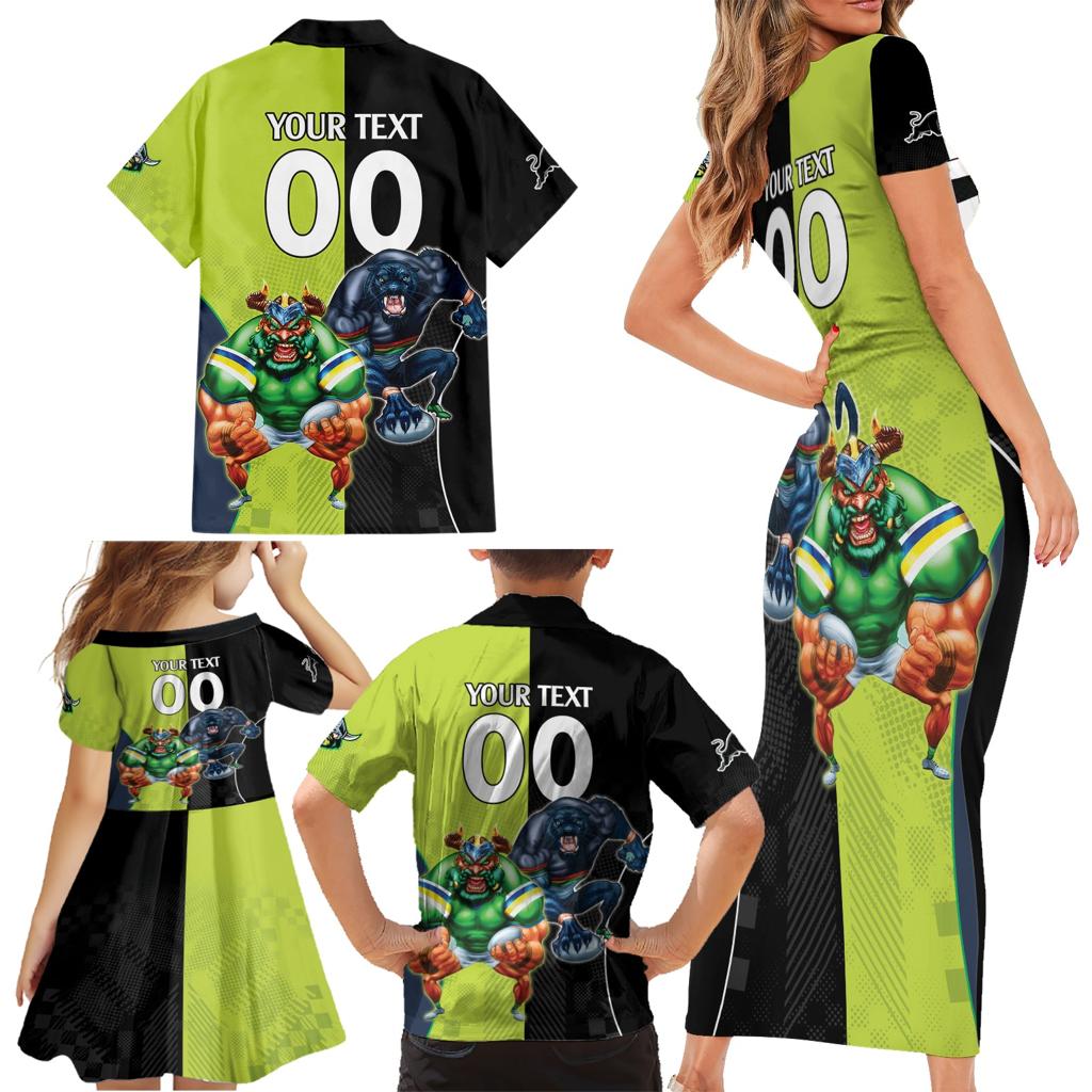 Custom Raiders and Panthers Family Matching Short Sleeve Bodycon Dress and Hawaiian Shirt Together Sporty Style