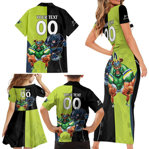 Custom Raiders and Panthers Family Matching Short Sleeve Bodycon Dress and Hawaiian Shirt Together Sporty Style