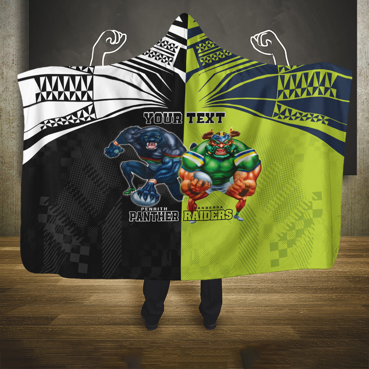 Custom Raiders and Panthers Hooded Blanket Together Sporty Style