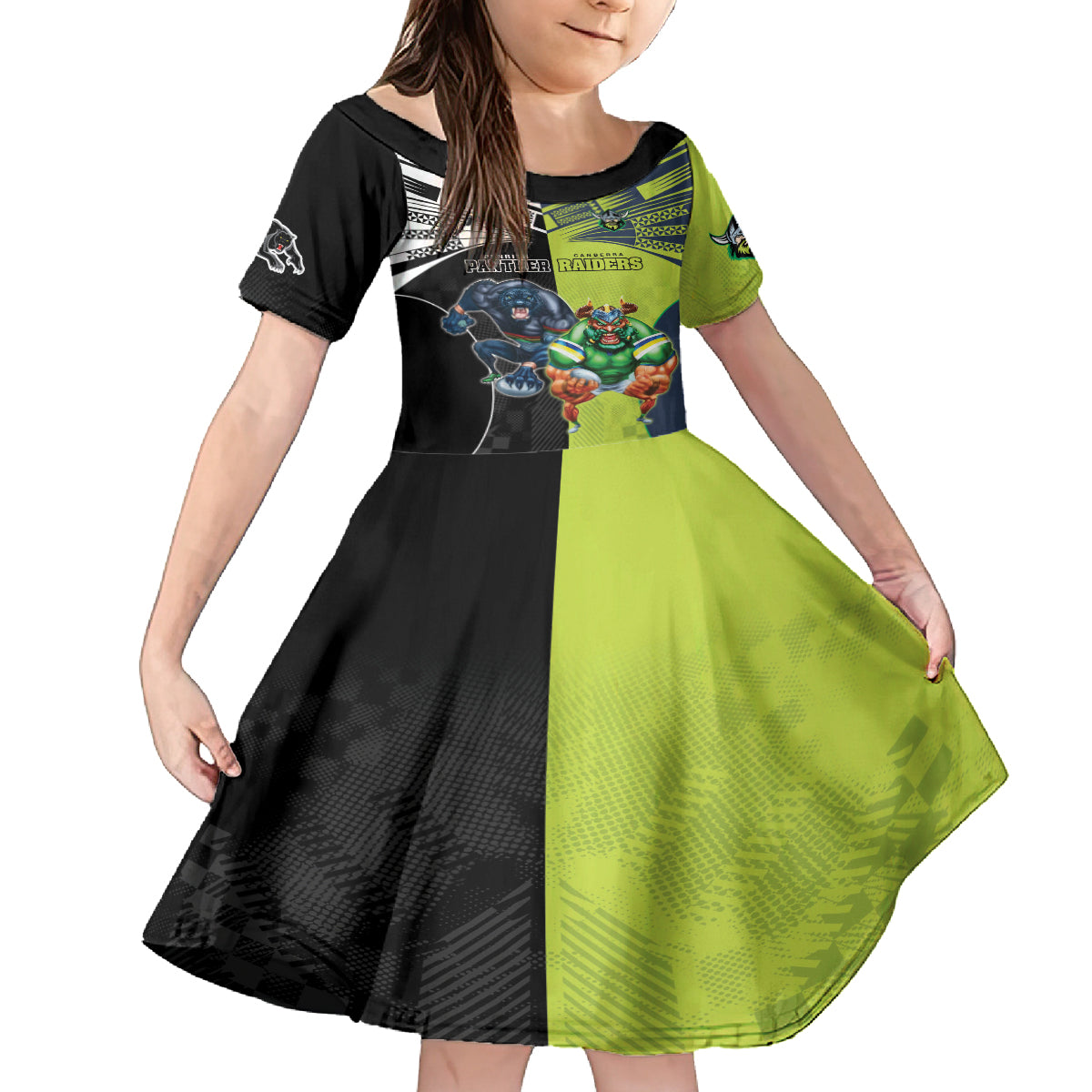 Custom Raiders and Panthers Kid Short Sleeve Dress Together Sporty Style