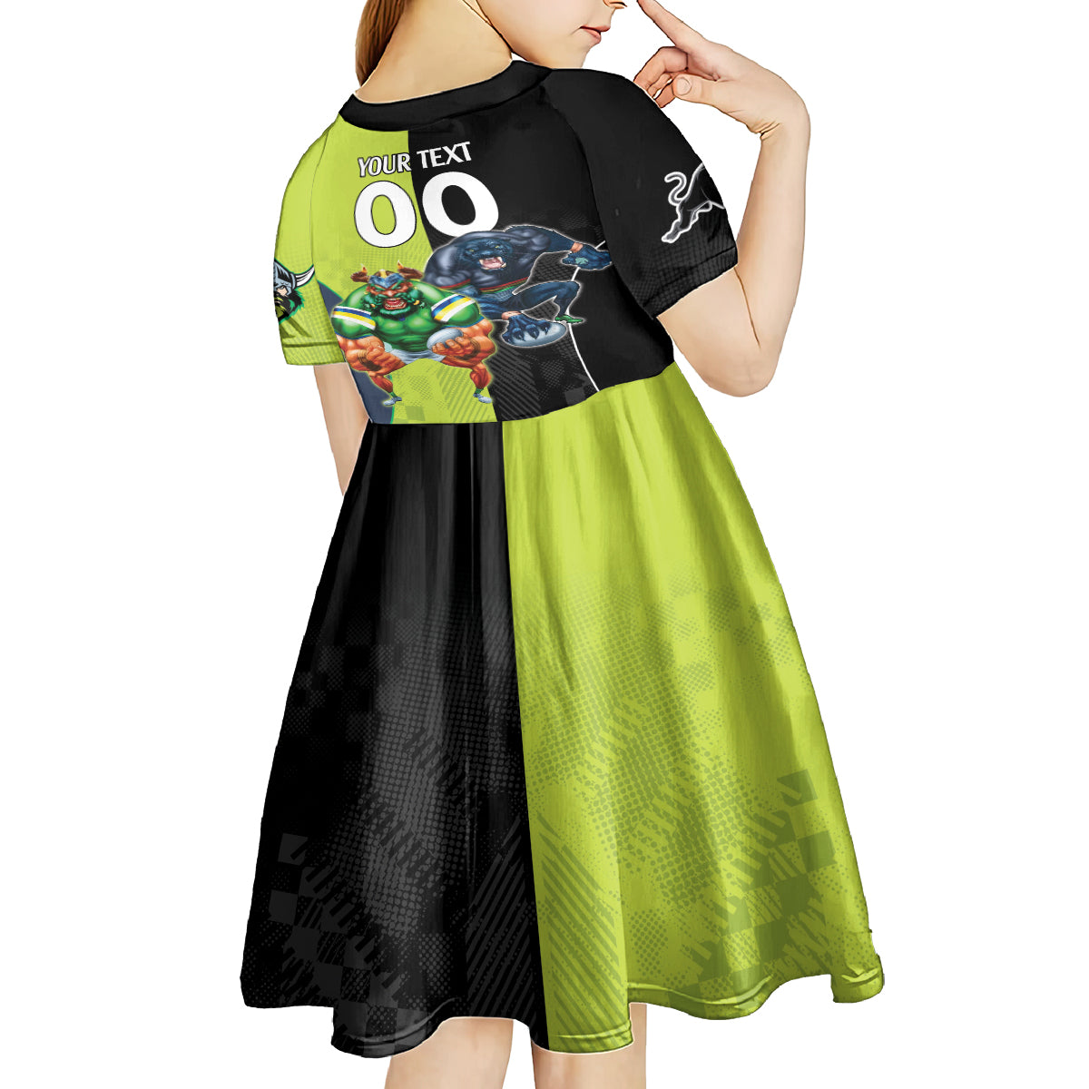 Custom Raiders and Panthers Kid Short Sleeve Dress Together Sporty Style