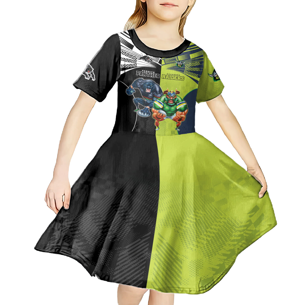 Custom Raiders and Panthers Kid Short Sleeve Dress Together Sporty Style