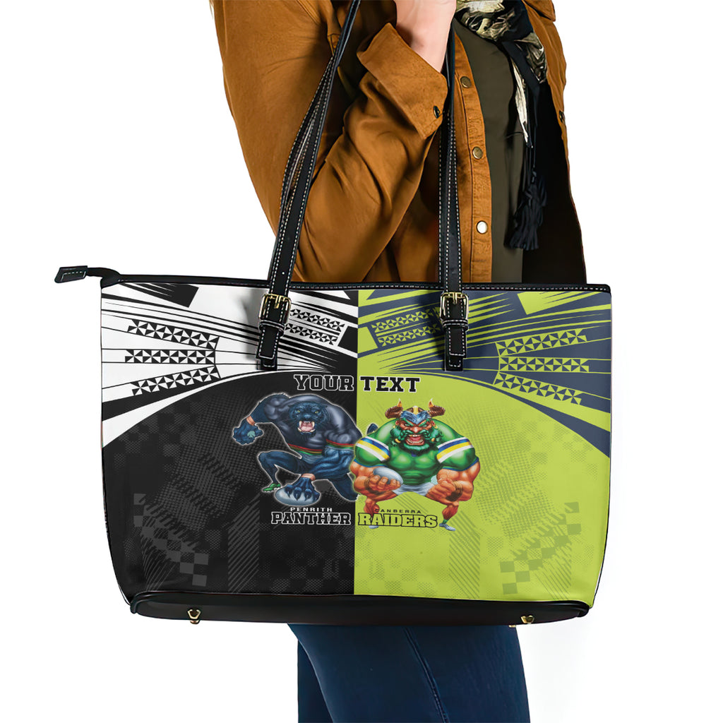 Custom Raiders and Panthers Leather Tote Bag Together Sporty Style