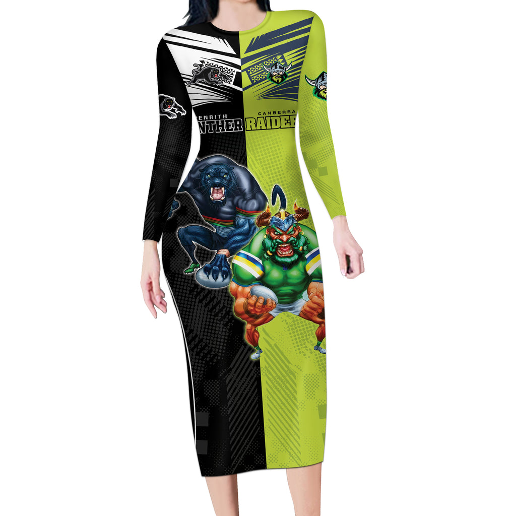 Custom Raiders and Panthers Long Sleeve Bodycon Dress Together Sporty Style