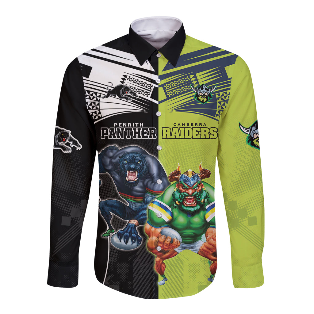 Custom Raiders and Panthers Long Sleeve Button Shirt Together Sporty Style