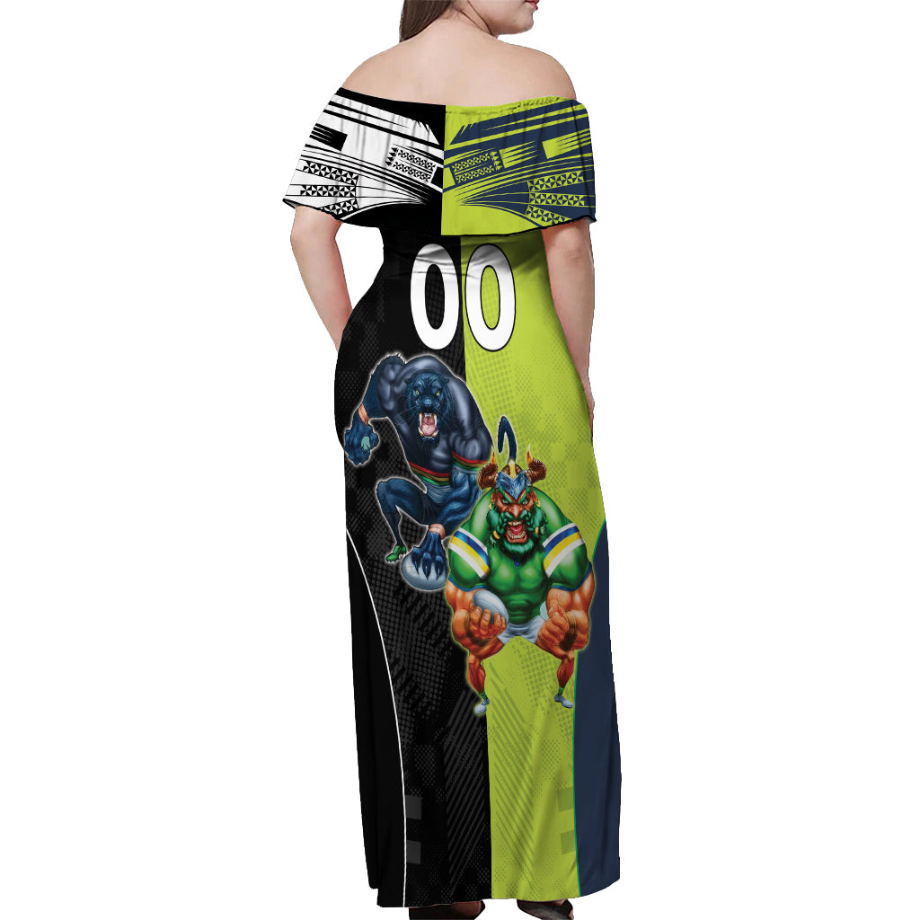 Custom Raiders and Panthers Off Shoulder Maxi Dress Together Sporty Style