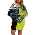 Custom Raiders and Panthers Off Shoulder Short Dress Together Sporty Style