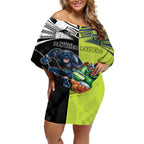 Custom Raiders and Panthers Off Shoulder Short Dress Together Sporty Style