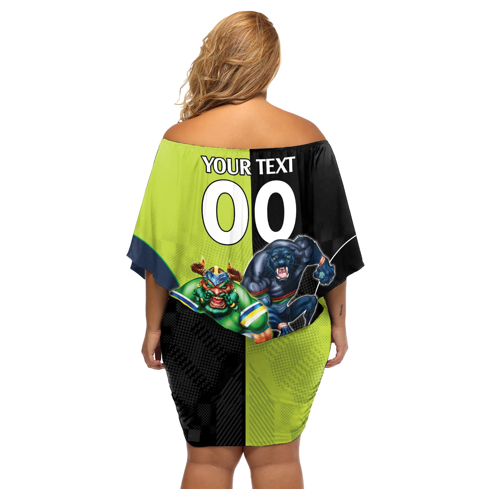 Custom Raiders and Panthers Off Shoulder Short Dress Together Sporty Style