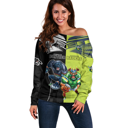 Custom Raiders and Panthers Off Shoulder Sweater Together Sporty Style