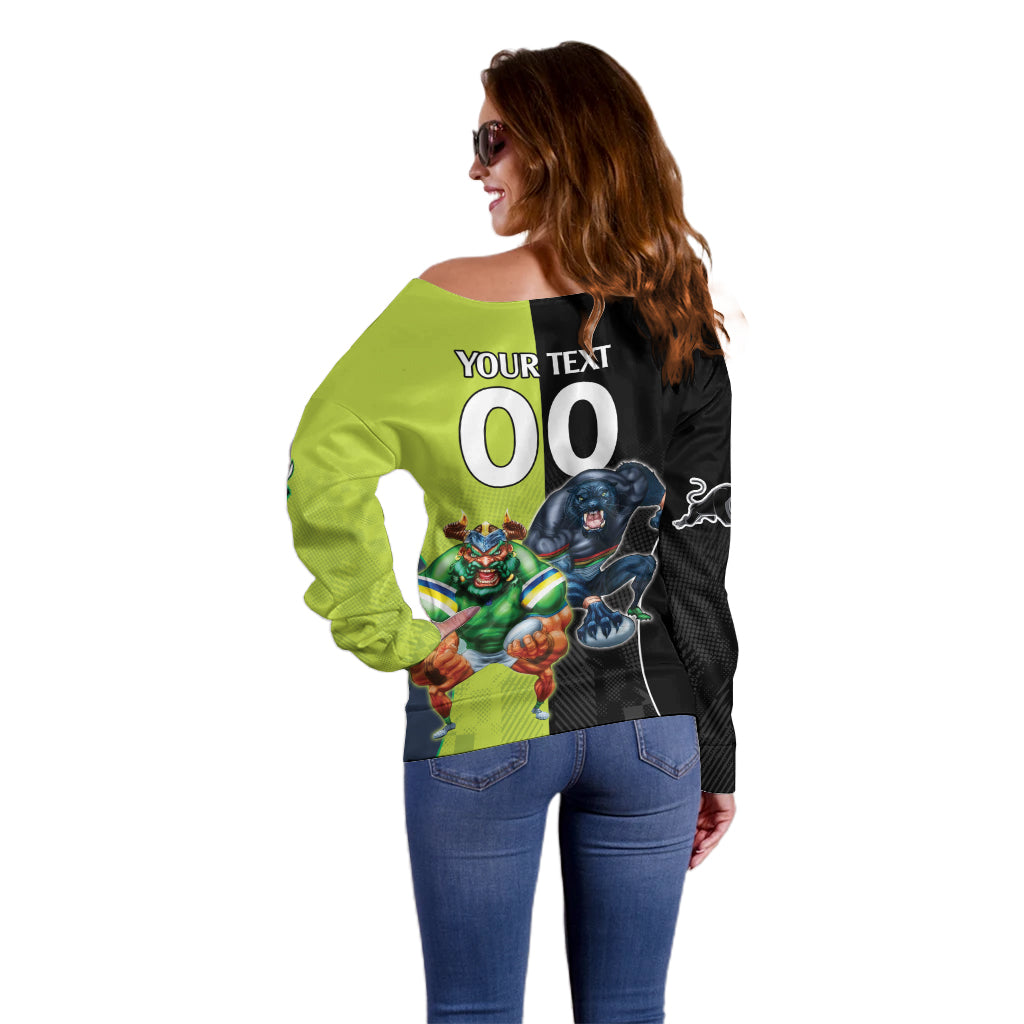 Custom Raiders and Panthers Off Shoulder Sweater Together Sporty Style