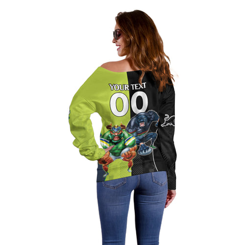 Custom Raiders and Panthers Off Shoulder Sweater Together Sporty Style