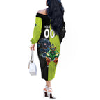 Custom Raiders and Panthers Off The Shoulder Long Sleeve Dress Together Sporty Style
