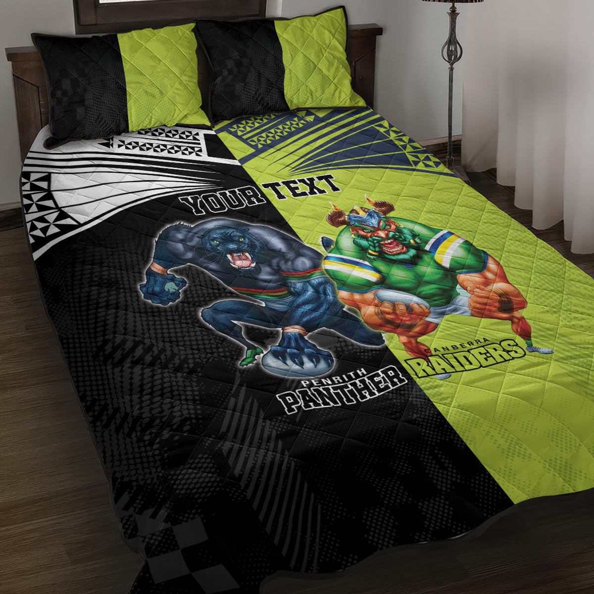 Custom Raiders and Panthers Quilt Bed Set Together Sporty Style