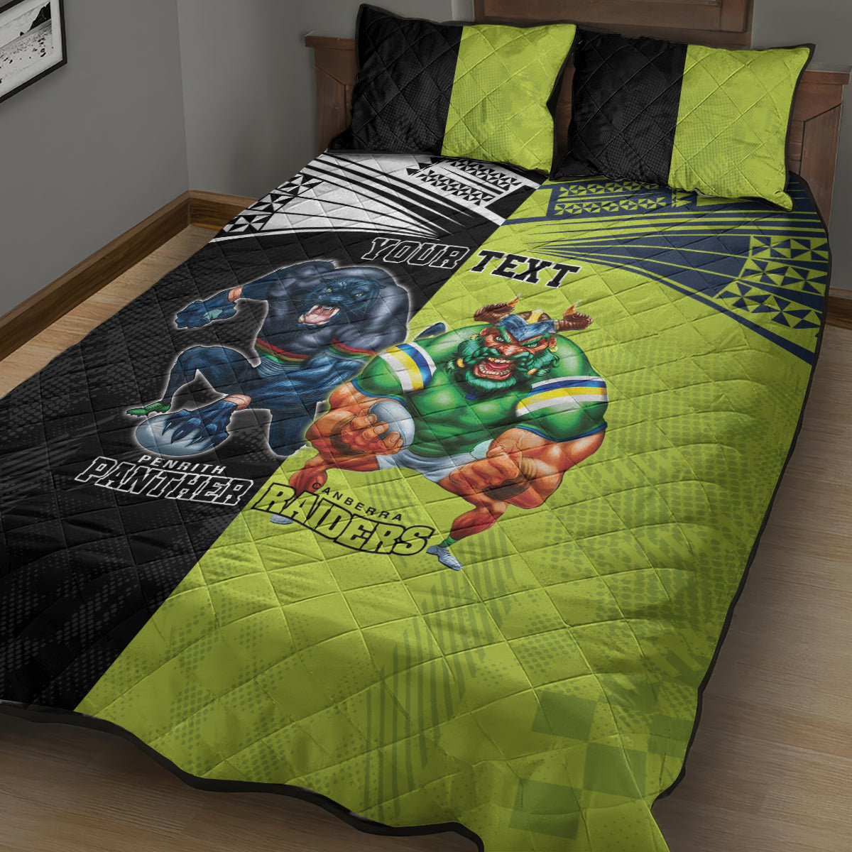 Custom Raiders and Panthers Quilt Bed Set Together Sporty Style