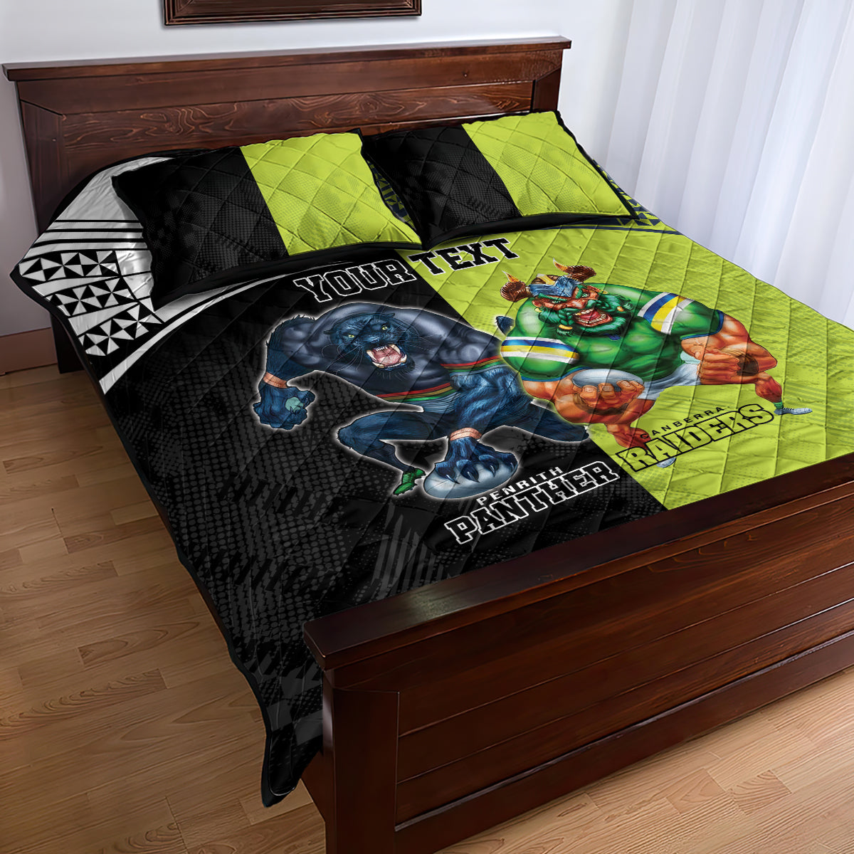 Custom Raiders and Panthers Quilt Bed Set Together Sporty Style