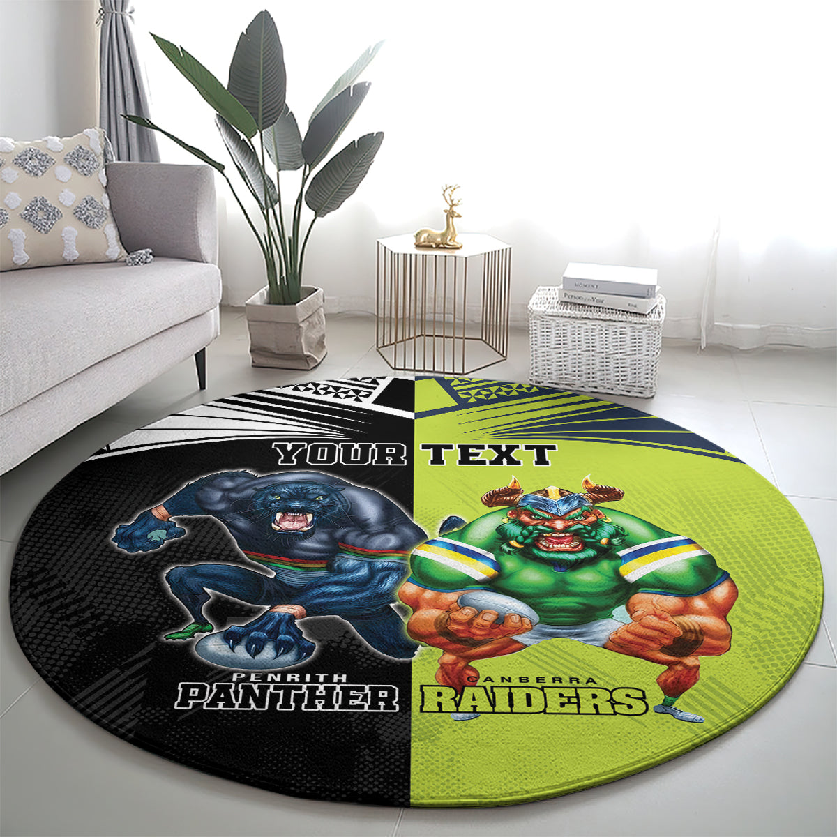 Custom Raiders and Panthers Round Carpet Together Sporty Style