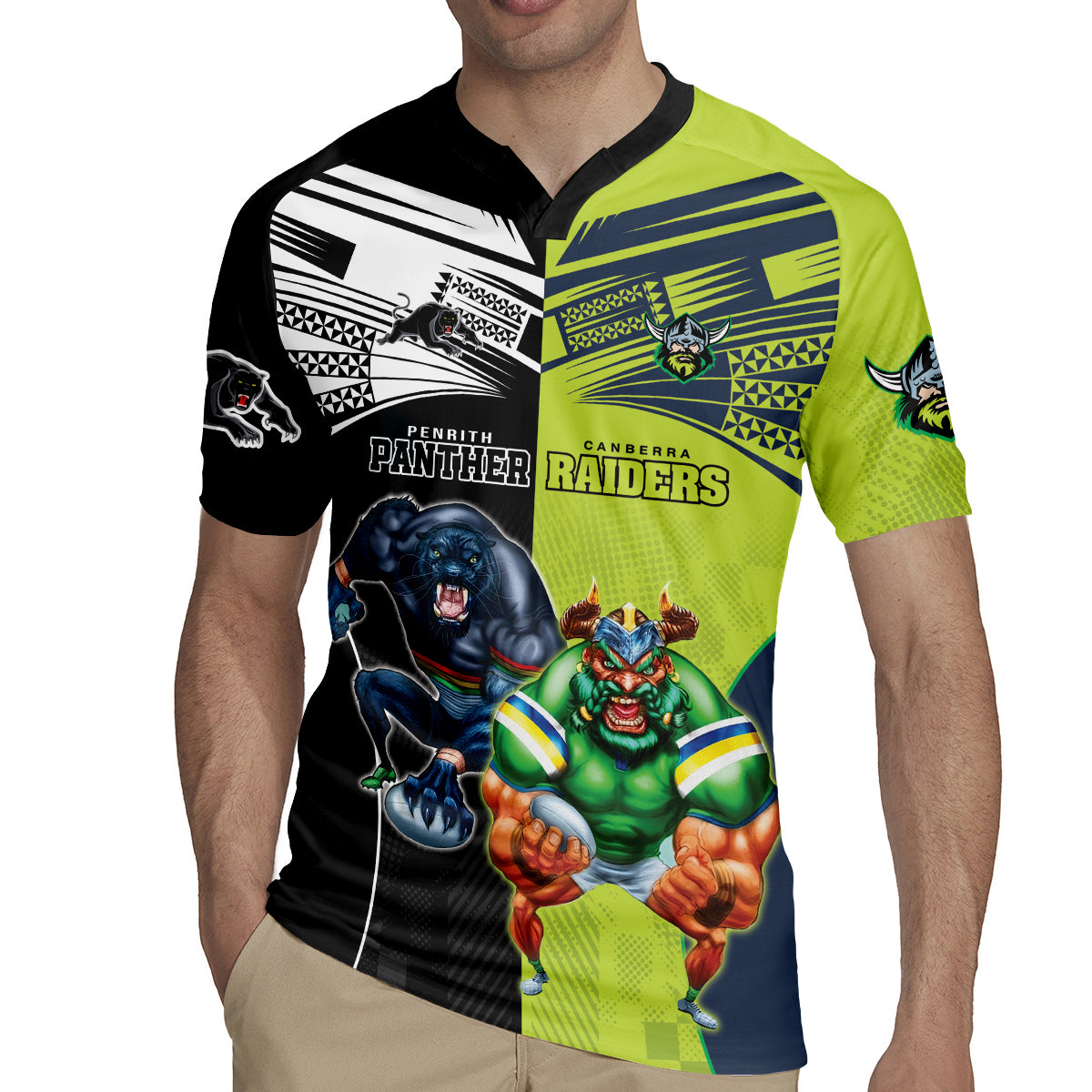 Custom Raiders and Panthers Rugby Jersey Together Sporty Style