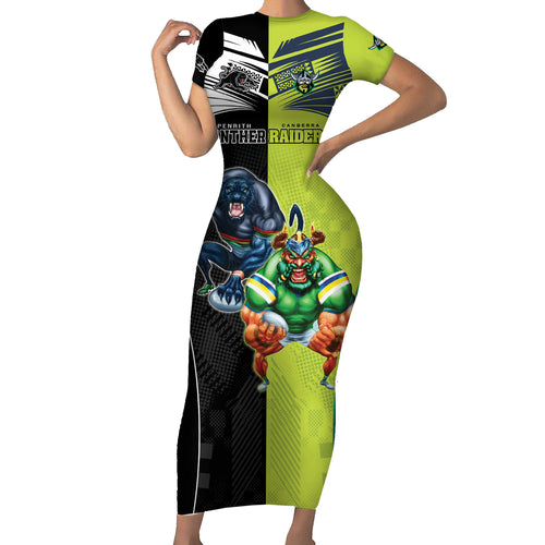Custom Raiders and Panthers Short Sleeve Bodycon Dress Together Sporty Style