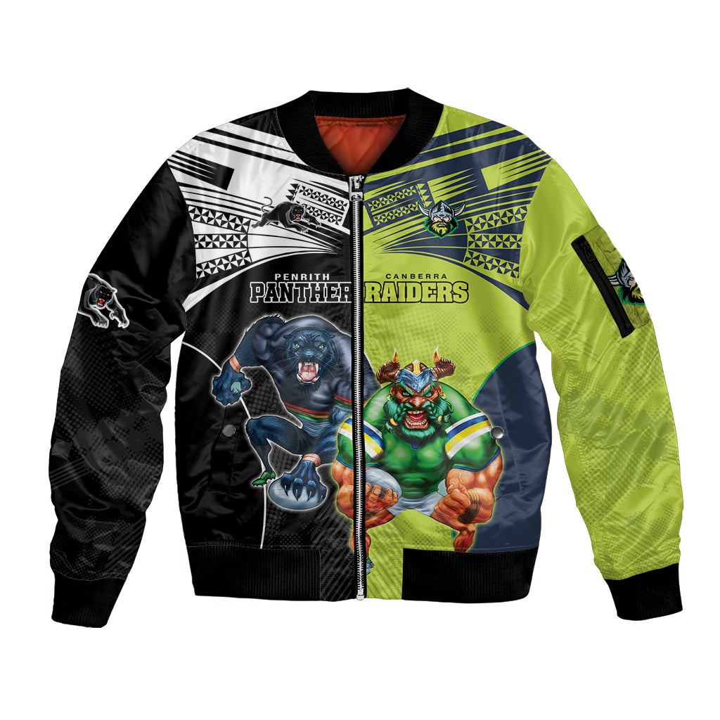 Custom Raiders and Panthers Sleeve Zip Bomber Jacket Together Sporty Style