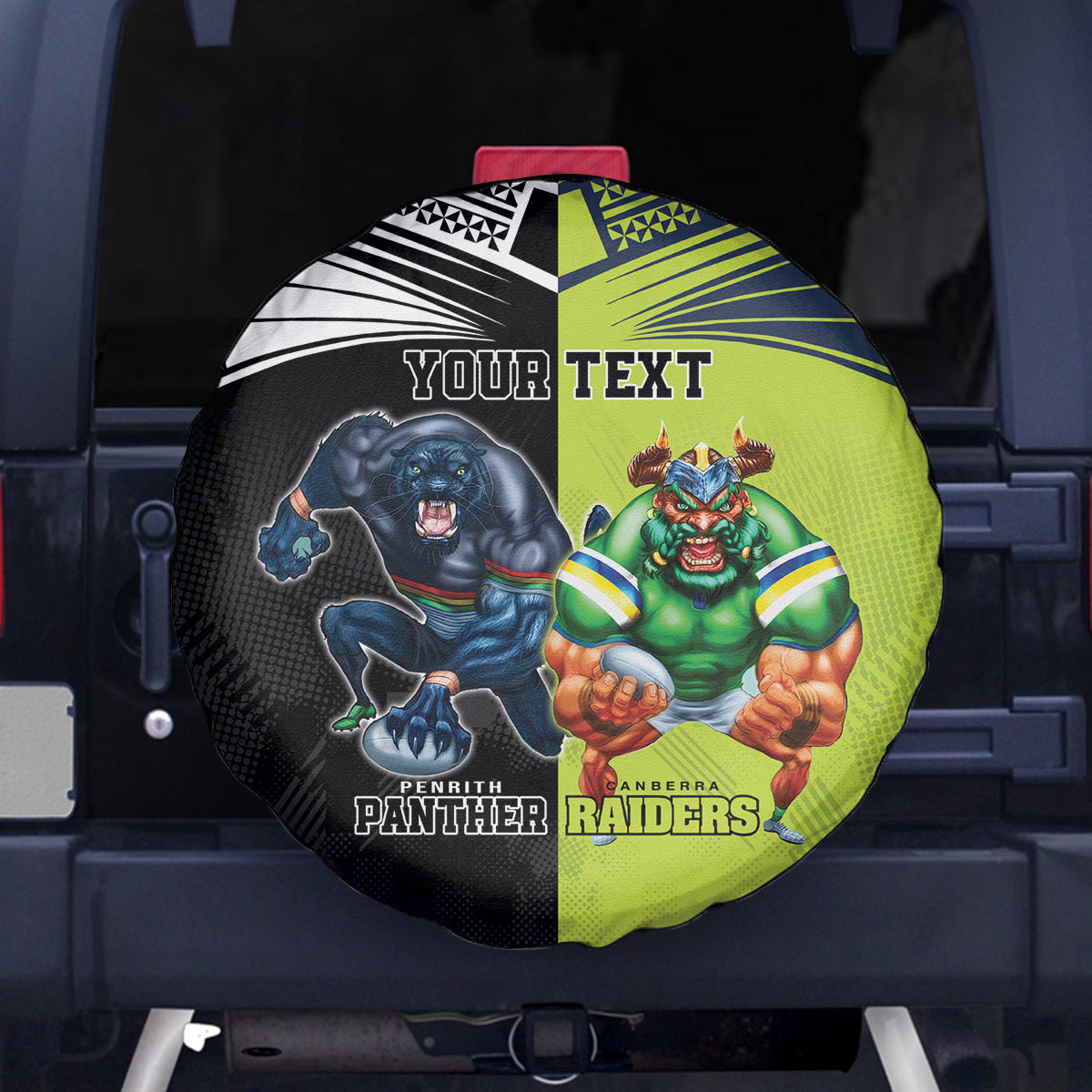 Custom Raiders and Panthers Spare Tire Cover Together Sporty Style