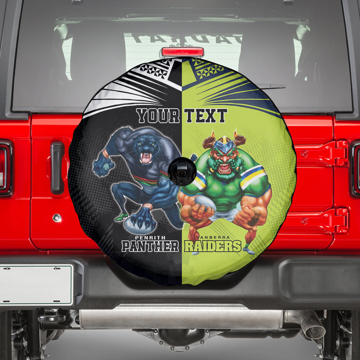 Custom Raiders and Panthers Spare Tire Cover Together Sporty Style