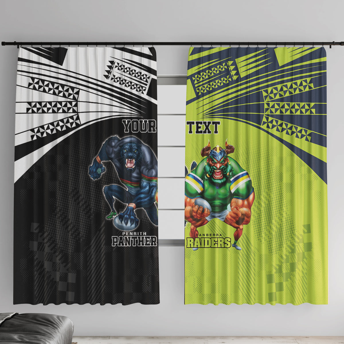 Custom Raiders and Panthers Window Curtain Together Sporty Style