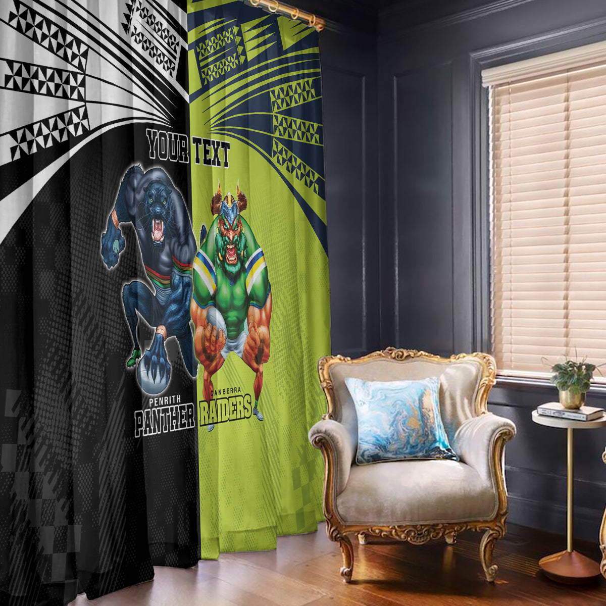 Custom Raiders and Panthers Window Curtain Together Sporty Style