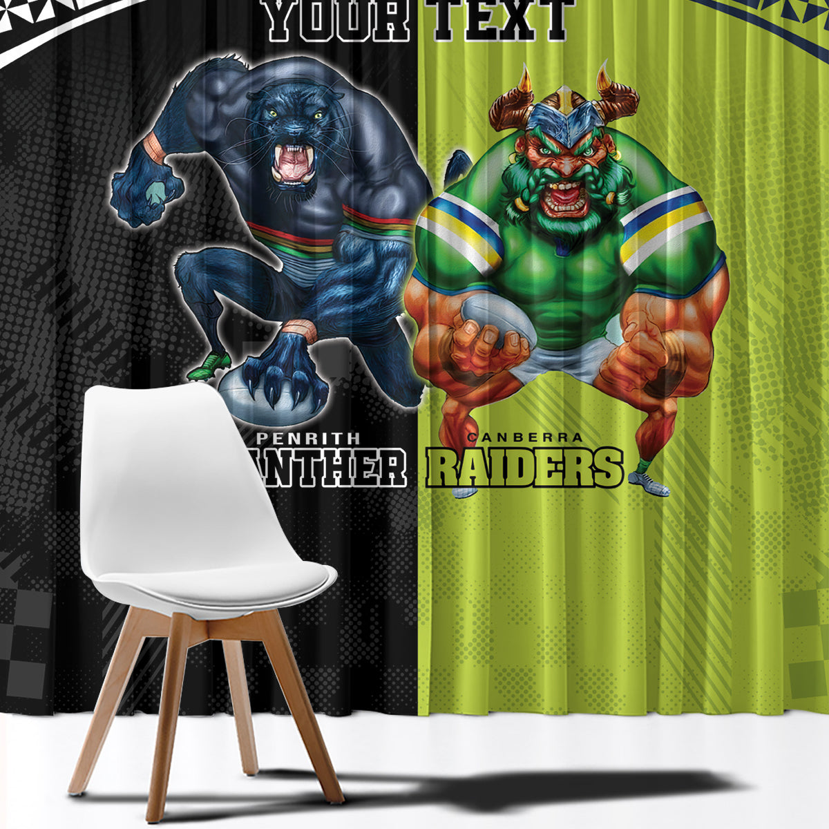 Custom Raiders and Panthers Window Curtain Together Sporty Style