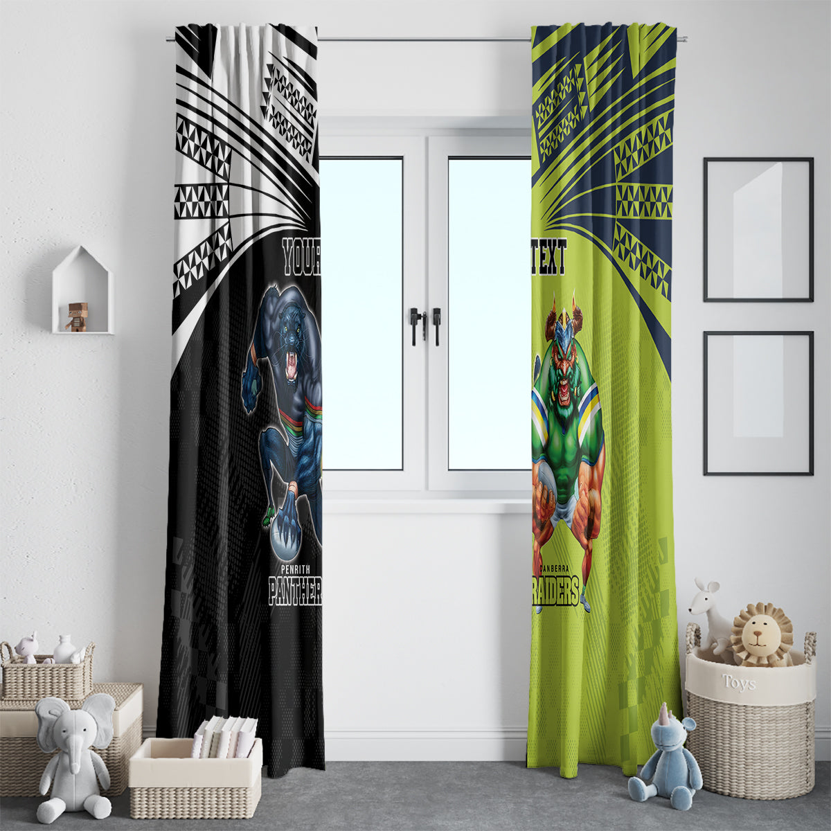 Custom Raiders and Panthers Window Curtain Together Sporty Style