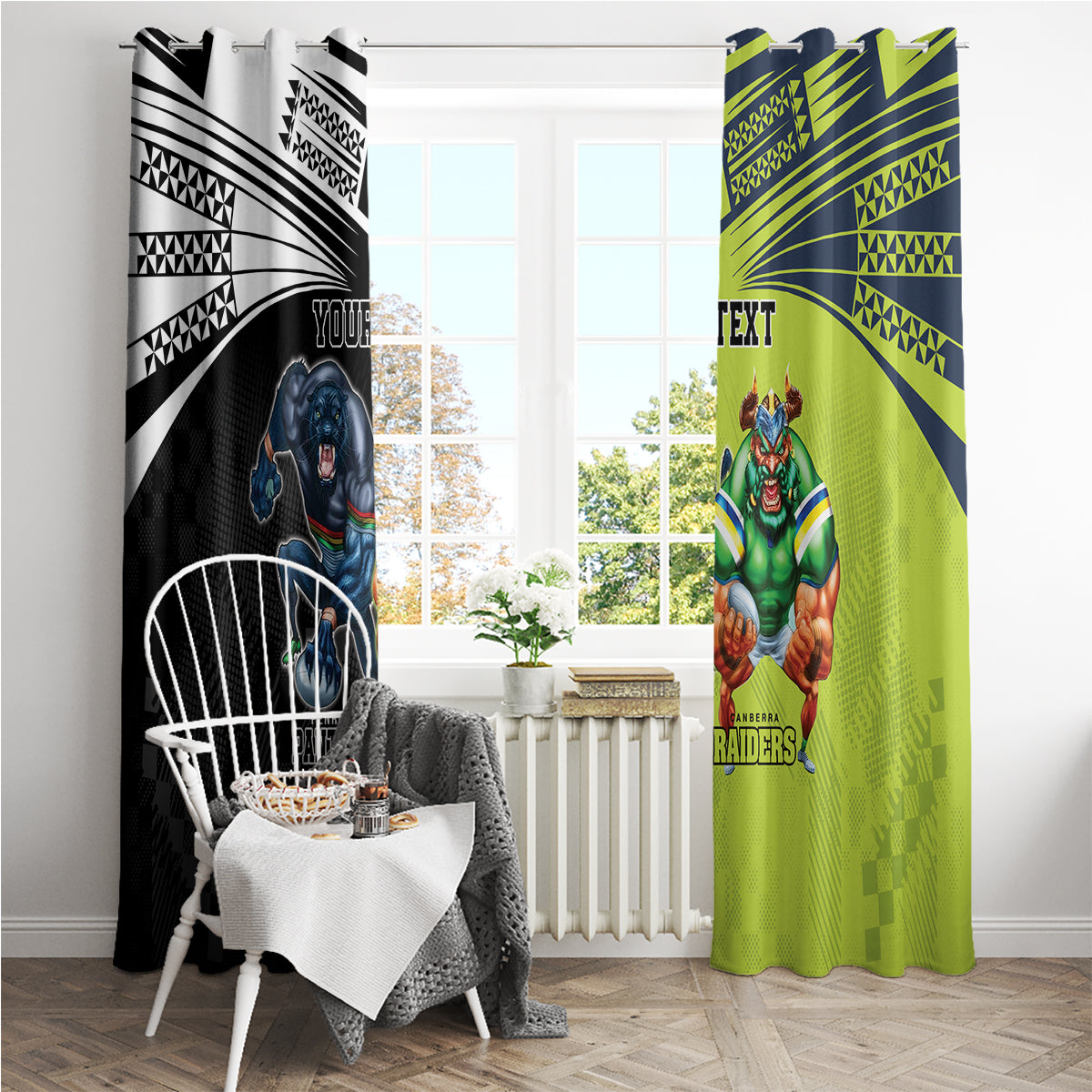 Custom Raiders and Panthers Window Curtain Together Sporty Style