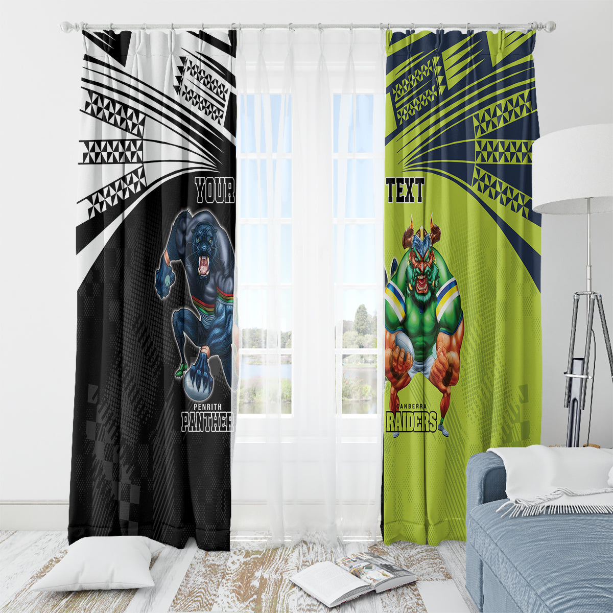 Custom Raiders and Panthers Window Curtain Together Sporty Style