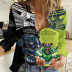 Custom Raiders and Panthers Women Casual Shirt Together Sporty Style