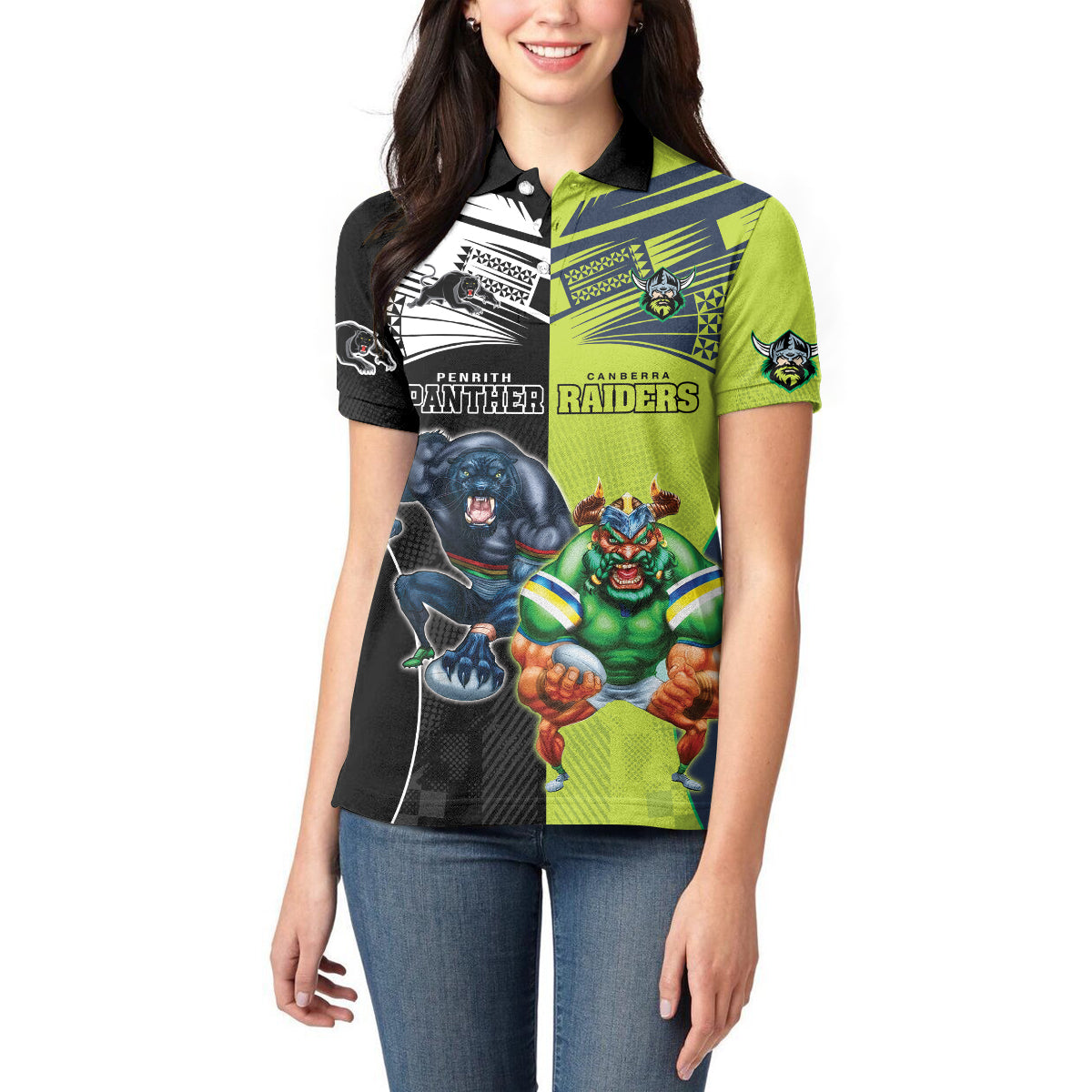 Custom Raiders and Panthers Women Polo Shirt Together Sporty Style