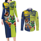 Custom Raiders and Cowboys Couples Matching Long Sleeve Bodycon Dress and Long Sleeve Button Shirt Together Sporty Style