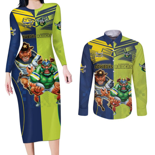 Custom Raiders and Cowboys Couples Matching Long Sleeve Bodycon Dress and Long Sleeve Button Shirt Together Sporty Style