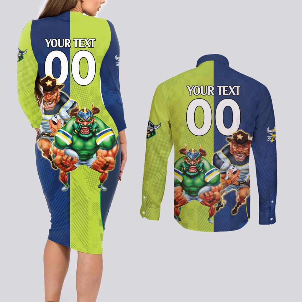 Custom Raiders and Cowboys Couples Matching Long Sleeve Bodycon Dress and Long Sleeve Button Shirt Together Sporty Style