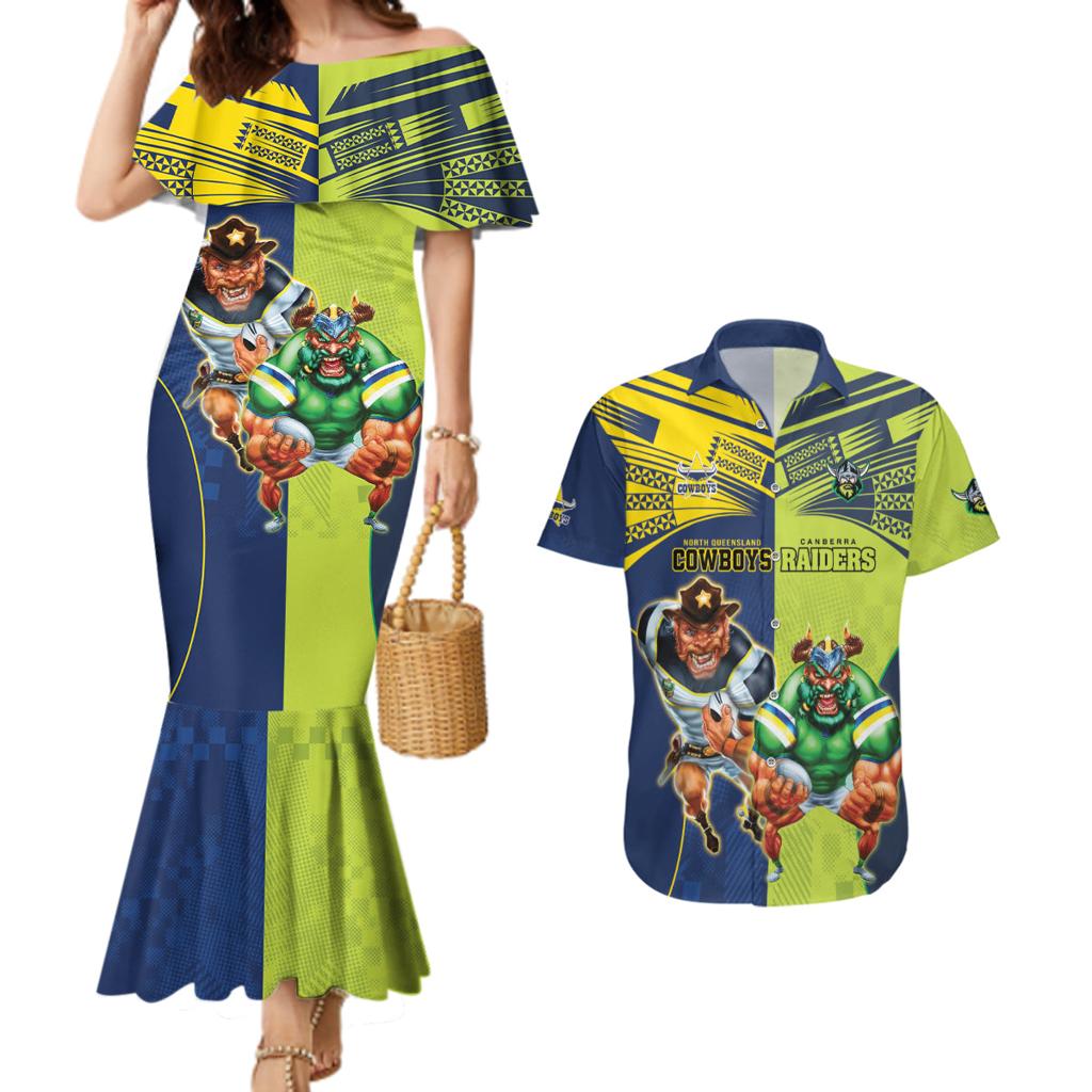 Custom Raiders and Cowboys Couples Matching Mermaid Dress and Hawaiian Shirt Together Sporty Style