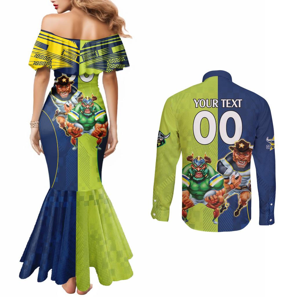 Custom Raiders and Cowboys Couples Matching Mermaid Dress and Long Sleeve Button Shirt Together Sporty Style