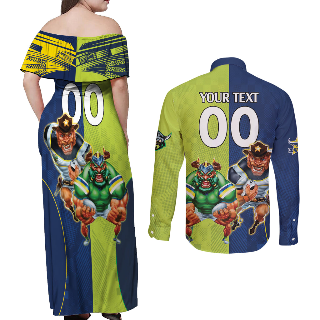 Custom Raiders and Cowboys Couples Matching Off Shoulder Maxi Dress and Long Sleeve Button Shirt Together Sporty Style